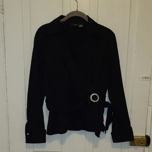East 5th Black Wrap Blouse with Decorative Buckle